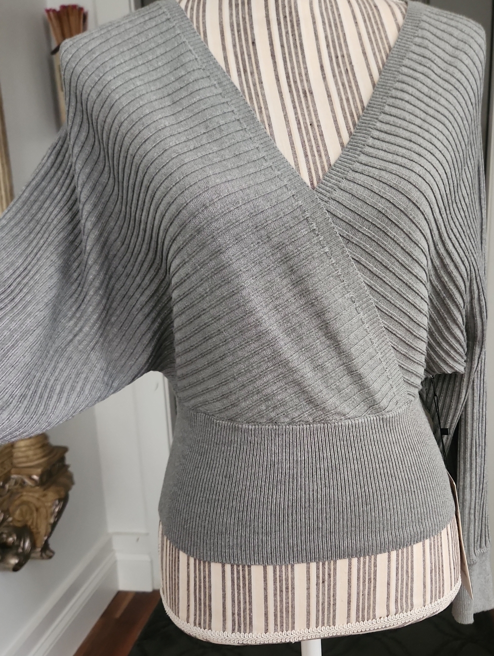 Love Tree Gray Ribbed V-Neck Sweater - Picture 5 of 7
